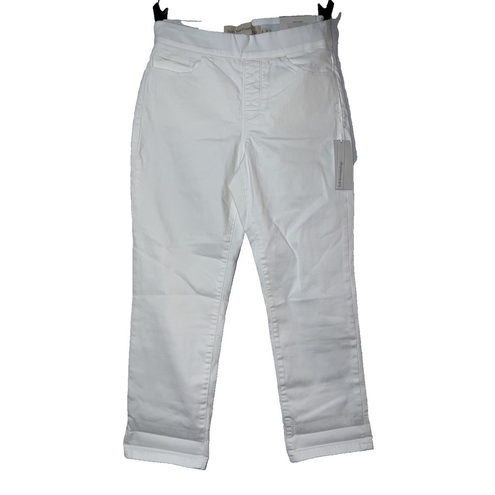 New Soft Surroundings Ultimate Straight Leg Crop Jeans White PS Petite Stretch‎